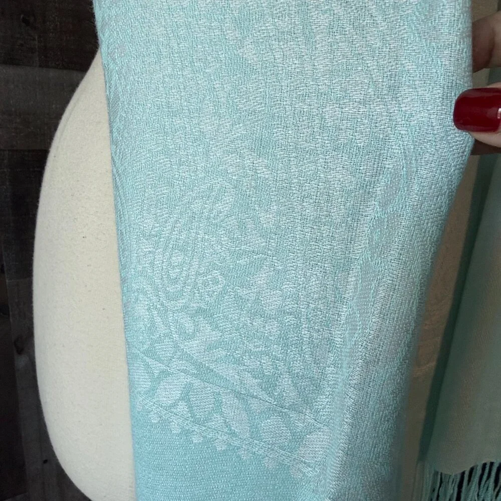 Pashmina blue scarf cashmrer silk feminine shawl pastel paisley euro summer